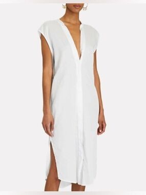 ENZA COSTA Button front 
Cool Cotton Sleeveless
Shirt Dress wht or blk
Ret $246